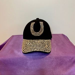 Black Ball Cap with Silver Rhinestones and Velcro Closure
